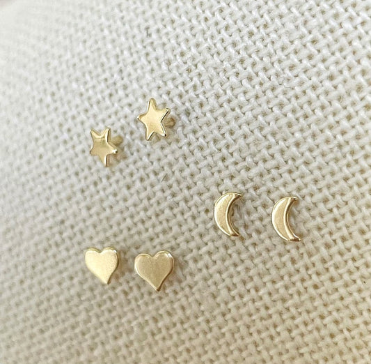 Micro Stud Earrings (Star, Moon, Heart)